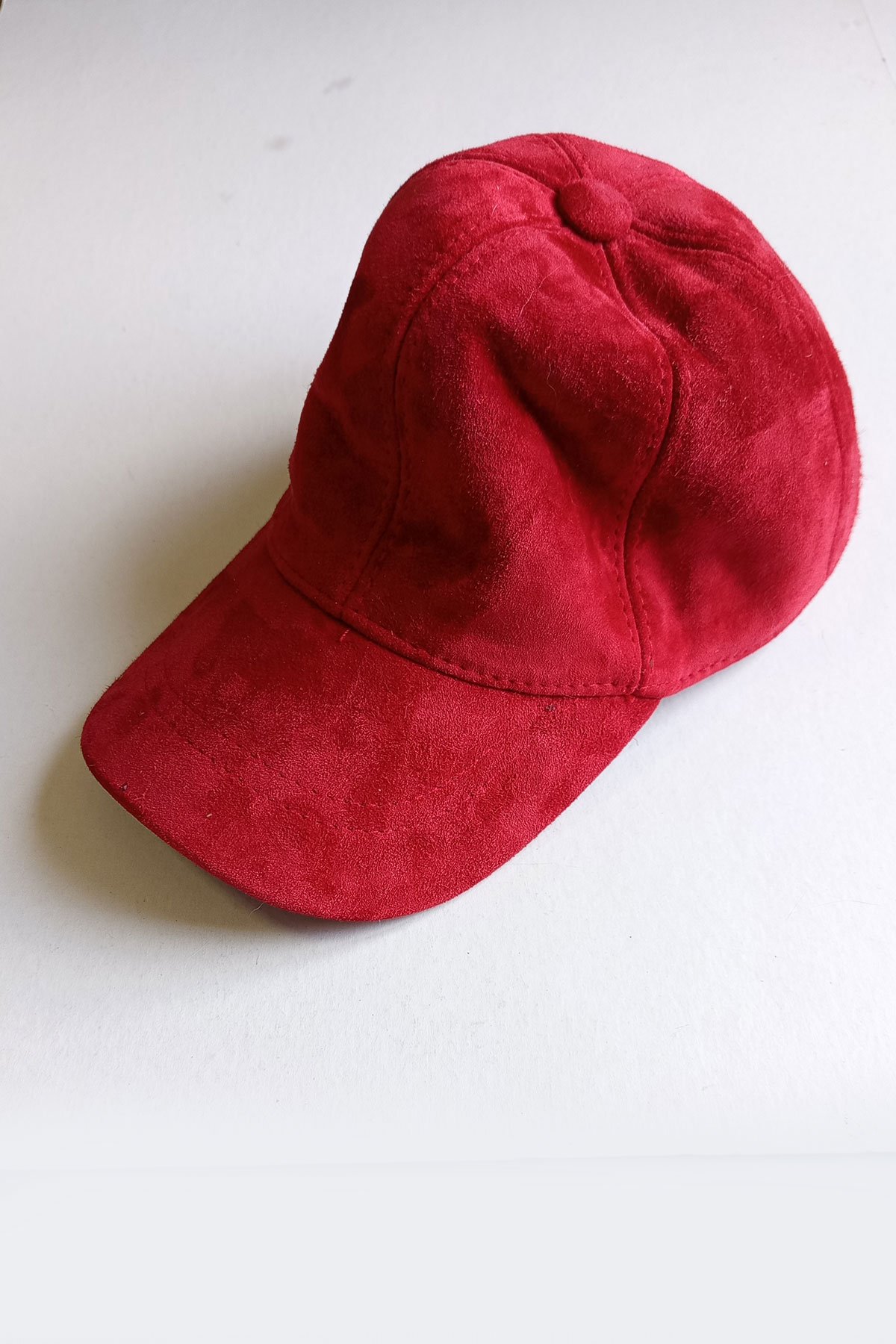 Premium %100 Hakiki Süet Deri Kışlık Beyzbol Şapka - Canlı Kırmızı Unisex Kep